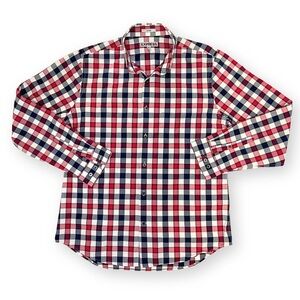 Express Men’s Red, White, and Blue Checkered Button Down Fitted Shirt